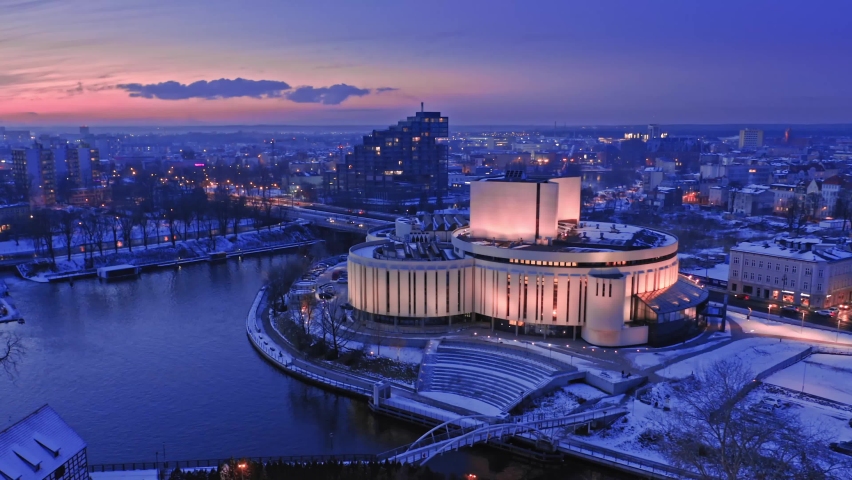 Winter opera in Bydgoszcz, Poland. Aerial view of winter in Bydgoszcz, Poland | Shutterstock HD Video #1078285985