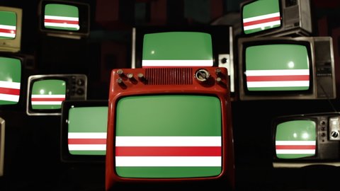Flag of Chechen Republic of Ichkeria and Vintage Televisions.