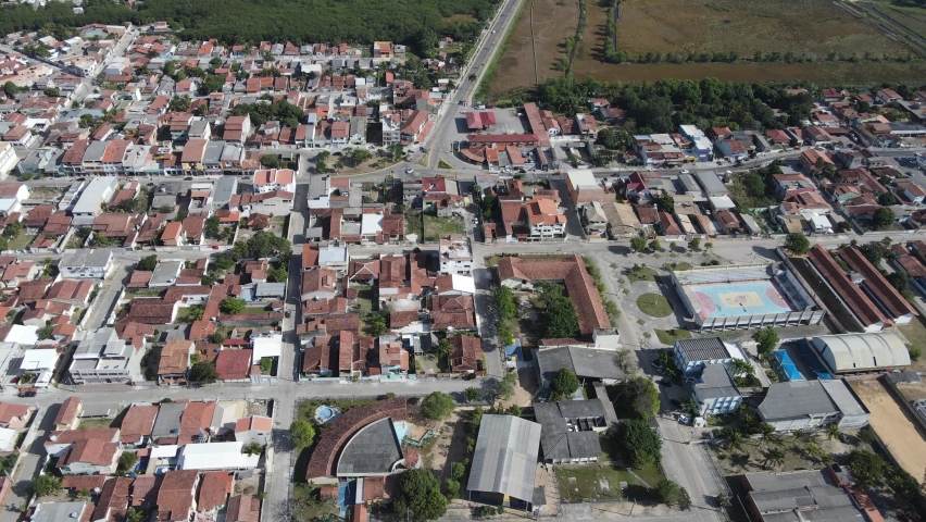 Aerial view of downtown beach and commercial region. City of Mucuri, in southern Bahia in northeastern Brazil.