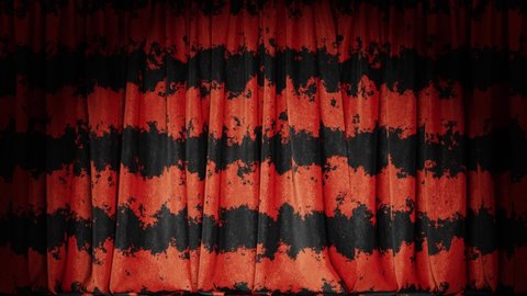 Realistic 3D animation of the dark and luxury Halloween orange and black horizontal stylized stripes textured curtain rendered in UHD with alpha matte