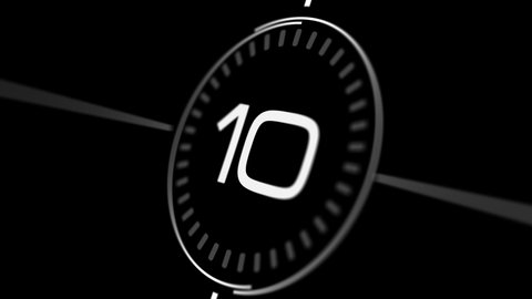 Ten Second white Coundown Timer Modern Digital Effect on black background  Element for screen overlay countdown from 10 to 0.
