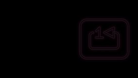 Glowing neon line Repeat track music player icon isolated on black background. The sign is a round curved arrow and the number one. 4K Video motion graphic animation.