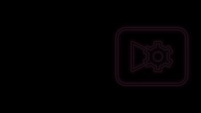 Glowing neon line Music or video settings button icon isolated on black background. 4K Video motion graphic animation.