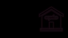 Glowing neon line No smoking at home icon isolated on black background. Area no smoking house. 4K Video motion graphic animation.