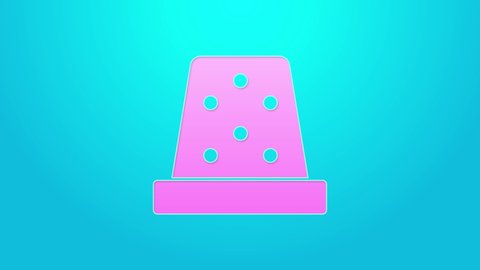Pink line Thimble for sewing icon isolated on blue background. 4K Video motion graphic animation.