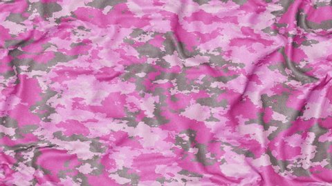 Realistic 3D animation of the trendy glamour pink camouflage pattern cloth as fly away opener rendered in UHD with alpha matte