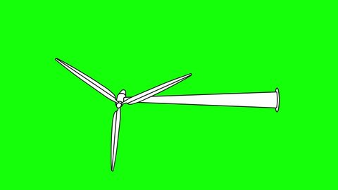 Windmill linear cartoon loop vertical 9x16 animation with green background. Isolated Windmill good for ecology subject.