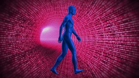 Animation of walking human over digital tunnel. global health, medicine and healthcare services concept digitally generated video.