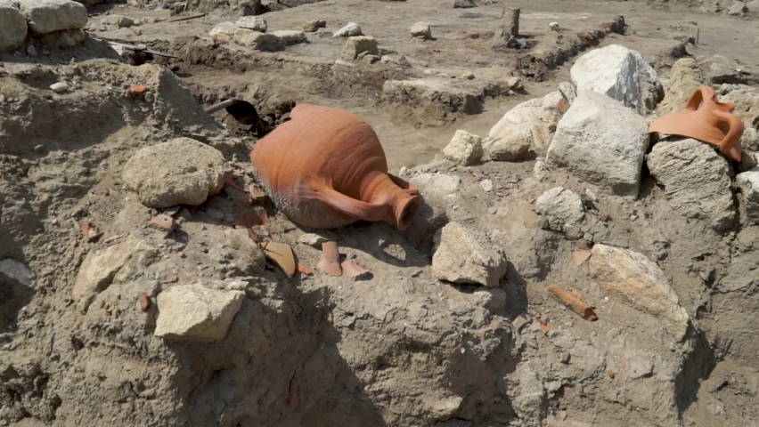 Ancient Greek pottery amphora at archaeological site