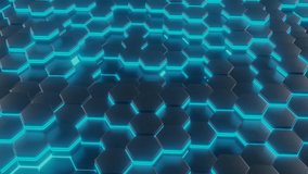 luminous hexagons, black and cyan abstract video blue background made of geometric shapes, color structure made of honeycombs, 3d rendering