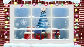 Animation of falling snow over christmas tree. christmas, tradition and celebration concept digitally generated video.