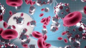 Animation of covid 19 cells flying over globe and grid. global covid 19 pandemic, medicine and healthcare services concept digitally generated video. - Powered by Shutterstock - Get 15% off with code: PIKWIZARD15