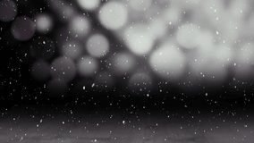 Animation of snow falling over dark background. christmas, tradition and celebration concept digitally generated video.