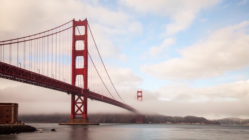 Time Lapse of the fog moving past the Golden Gate Bridge in San Francisco.