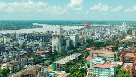 Time lapse of clouds moving over the city of Yangon Myanmar.