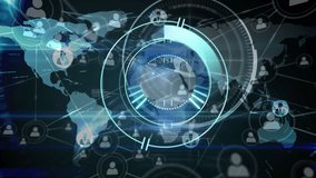 Animation of scope scanning and data processing over network of connections on black background. global connections, digital interface, data processing concept digitally generated video. - Powered by Shutterstock - Get 15% off with code: PIKWIZARD15