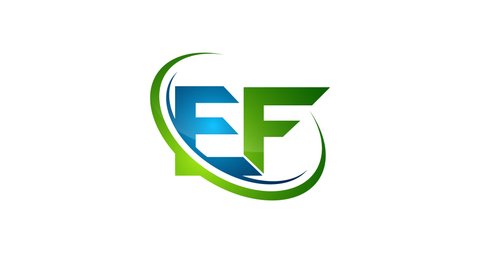 Initial letter EF 3d logo animate colored blue green swoosh design 4k footage video