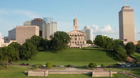 Nashville , TN , United States - 08 09 2021: Tennessee State Capitol building. Nashville city urban skyline.