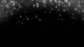 Animation of white bar graph icon over snowflakes on black night sky background. communication, connection and digital interface technology concept digitally generated video.