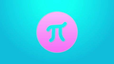 Pink line Pi symbol icon isolated on blue background. 4K Video motion graphic animation.