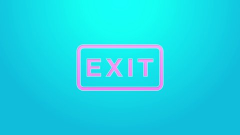 Pink line Fire exit icon isolated on blue background. Fire emergency icon. 4K Video motion graphic animation.