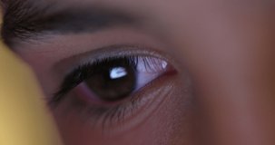 Boy eye macro close-up at night playing video-game