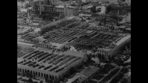 CIRCA 1945 - Excellent aerial view of bombed war plants in Nuremberg, Germany.
