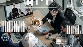 Creative visual of business people in a corporate staff meeting on video call . Concept of digital technology for marketing data analysis and investment decision making . - Powered by Shutterstock - Get 15% off with code: PIKWIZARD15
