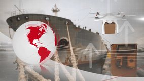 Animation of network of connections over drone with parcel over harbor. global shipping, business, digital interface, technology and networking concept digitally generated video. - Powered by Shutterstock - Get 15% off with code: PIKWIZARD15