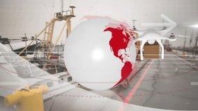 Animation of network of connections over drone with parcel over shipyard. global shipping, business, digital interface, technology and networking concept digitally generated video. - Powered by Shutterstock - Get 15% off with code: PIKWIZARD15