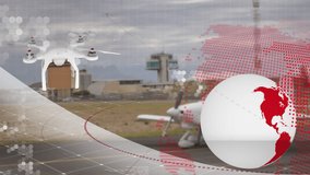 Animation of network of connections over drone with parcel over airport apron. global shipping, business, digital interface, technology and networking concept digitally generated video. - Powered by Shutterstock - Get 15% off with code: PIKWIZARD15