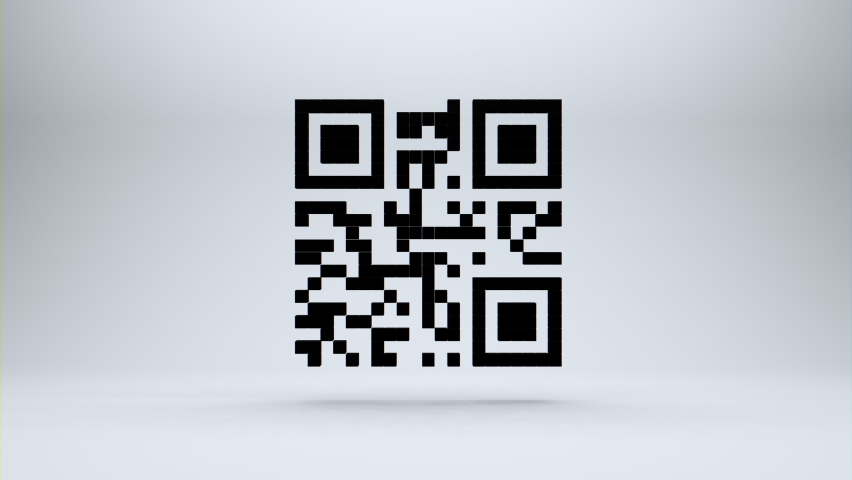 QR code breakdown after being scaned on white background. 3d animation Royalty-Free Stock Footage #1078425122