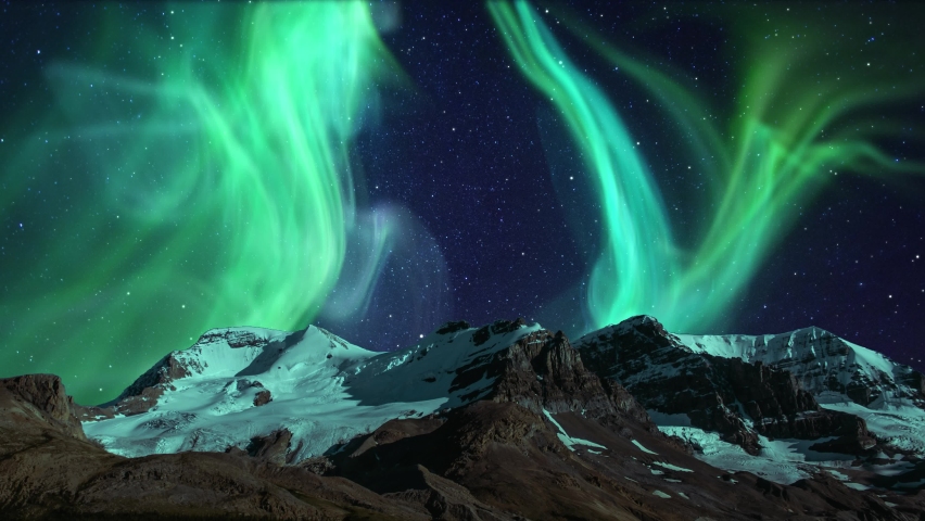 Realistic Northern Lights Animation. Green Lights Aurora Borealis in Norway, Canada, Finland, Iceland and Sweden.
Polar weather and blue starry sky on a cold night. Fantastic motion Background in 4k Royalty-Free Stock Footage #1078427084