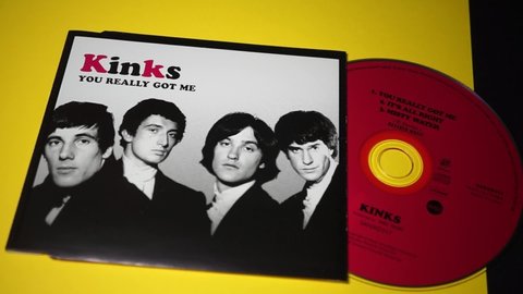 Rome, Italy - August 29, 2021, detail of the cd single You Really Got Me music by the British rock group The Kinks, written by the band leader Ray Davies, included in the album Kinks, 1964.