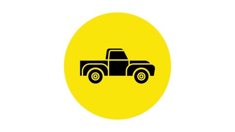 Black Pickup truck icon isolated on white background. 4K Video motion graphic animation.