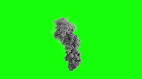 Large Smoke Column evolving rapidly over time with swirl and turbulence on Greenscreen