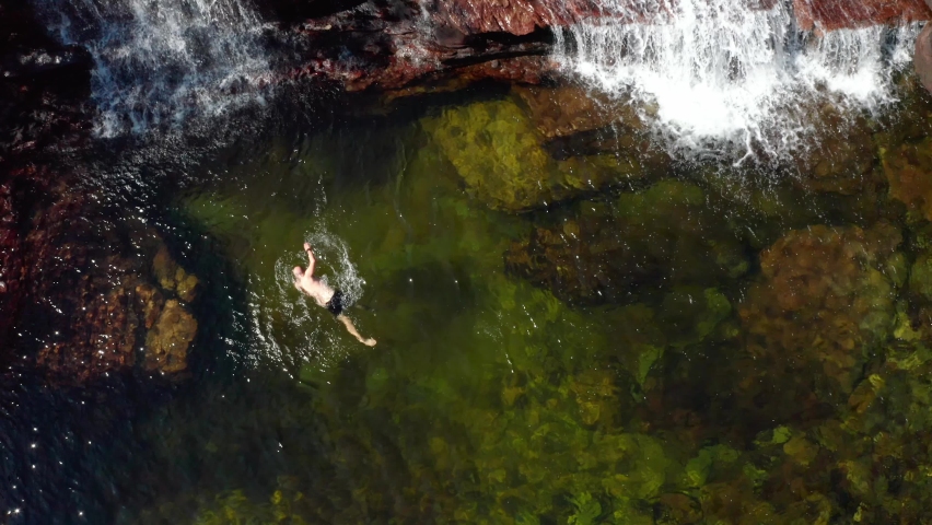 Caño Cristales Colombia beautifull waterfall drone view