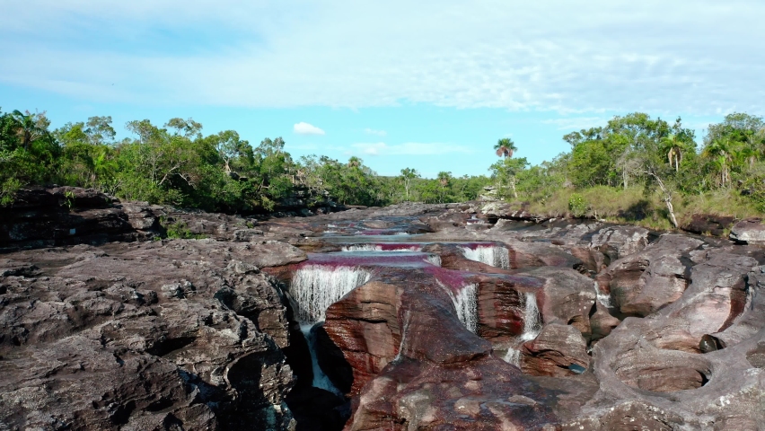 Caño Cristales Colombia beautifull waterfall drone view
