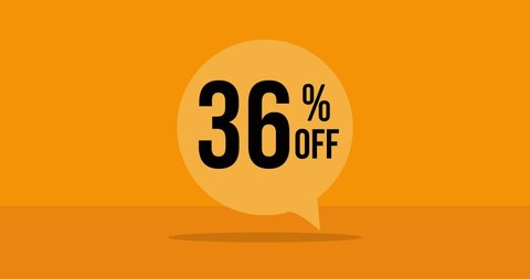 36% discount. Yellow animated banner with thirty six percent discount . 