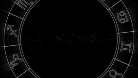 Animation of horoscope circle moving on black background. communication technology, data sharing and digital interface concept digitally generated video. - Powered by Shutterstock - Get 15% off with code: PIKWIZARD15