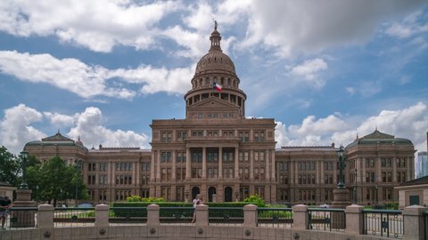 Time Lapse of White Clouds passing Over the Texas State Capitol Building