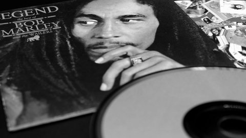 Rome, August 20th 2021: covers and CD by reggae legend BOB MARLEY. He helped develop and spread reggae music around the world, outside of Jamaica