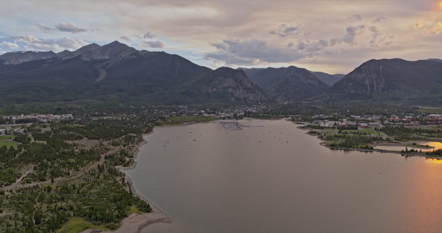 Frisco Colorado Aerial v4 beautiful sunset view across the lake with glorious reflections on the surface - Shot with Inspire 2, X7 camera - August 2020