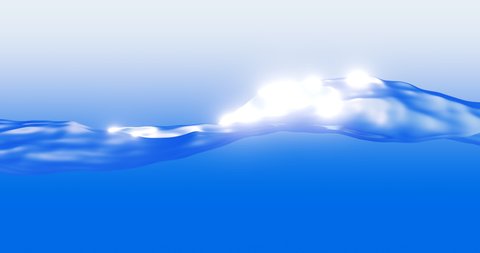 Loopable: Abstract animated background with waves on blue liquid surface and sun glare.