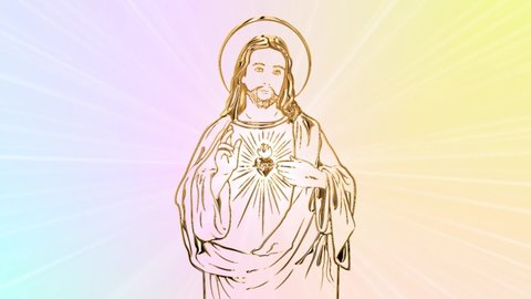 animation of Divine Mercy of Jesus Christ Christian God  in Heaven Blessing 