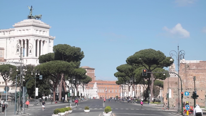 Rome, Italy. empty street in Rome during red zone for corona virus pandemic Royalty-Free Stock Footage #1078469879