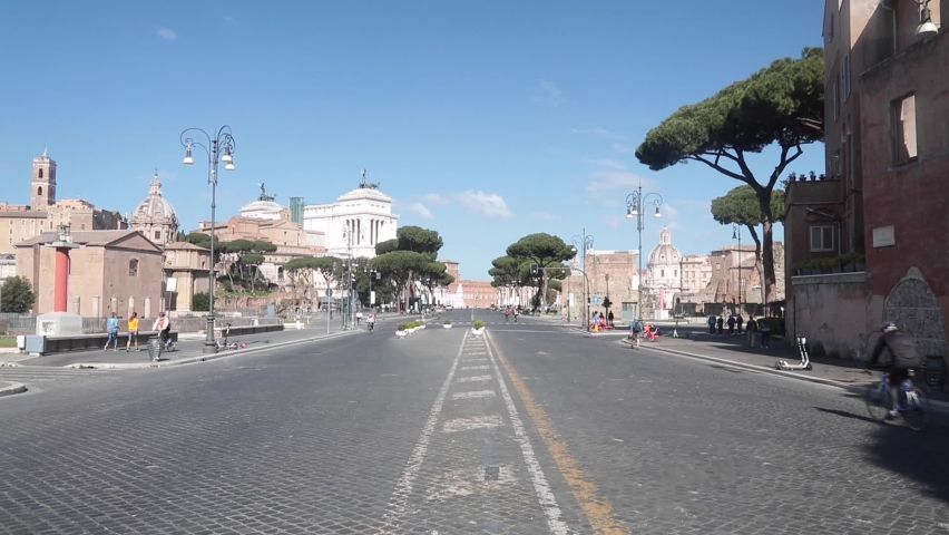 Rome, Italy. empty street in Rome during red zone for corona virus pandemic Royalty-Free Stock Footage #1078469882