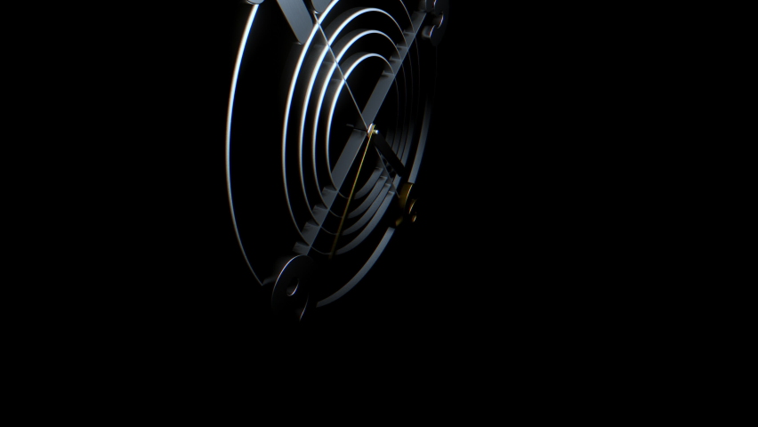 Silver metal wall clock with target design and golden elements in timelapse on dark background. 3d animation Royalty-Free Stock Footage #1078472315