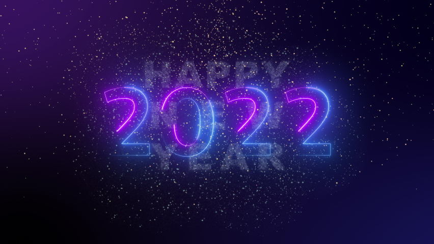top ten countdown neon light glowing numbers from 10 to 1 seconds and fireworks HAPPY NEW YEAR 2022. Purple and blue Neon Countdown on dark background. Running dynamic light  Numbers animated intros Royalty-Free Stock Footage #1078473749