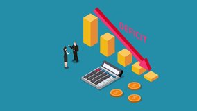 Business people animation discussing financial deficit while standing with decline arrow and calculator. Cartoon in 4k resolution - Powered by Shutterstock - Get 15% off with code: PIKWIZARD15